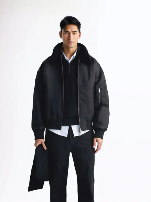 Men's Autumn And Winter Cotton Jacket Retro Wool Collar Lapel Short Double Pull Jacket