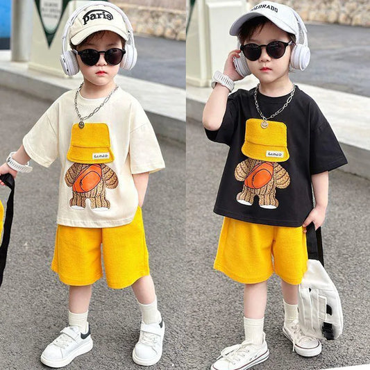 Baby Boy Clothes Summer Korean Cartoon Children's Casual Sets Loose Cooler Cute Fashion Suit Infants Top + Shorts Two Piece Set