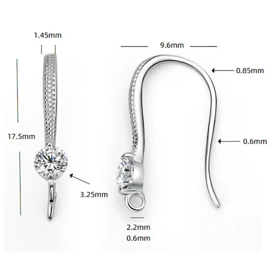 TrustDavis Real 925 Sterling Silver Fashion Dazzling CZ Opening Handmade Ear Hook Earring DIY Accessories Fine Jewelry HY365
