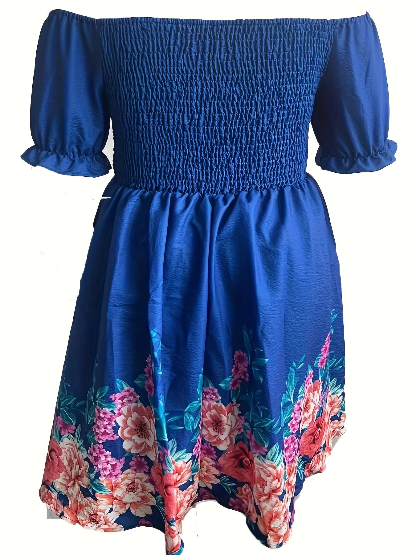 Plus size women's one neckline off the shoulder printed dress, women's loose