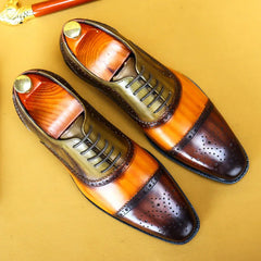 Colorblocking Oxford Dress Men Shoes Wedding Formal Man Shoe Party Office Business Designer Genuine Leather Shoes Men
