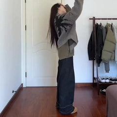 American retro high street women jeans y2k fashionable leg design washed high waist