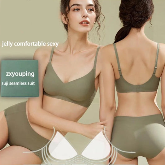 Bra and Panties No Wires Jelly Muscle Bra Comfortable Underwear Set for Women