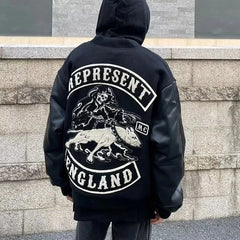 Men's spring and autumn baseball uniform Y2K retro trend leather jacket heavy