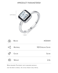 925 Sterling Silver Fashion Black Enamel Finger Ring Clear Square CZ Ring
