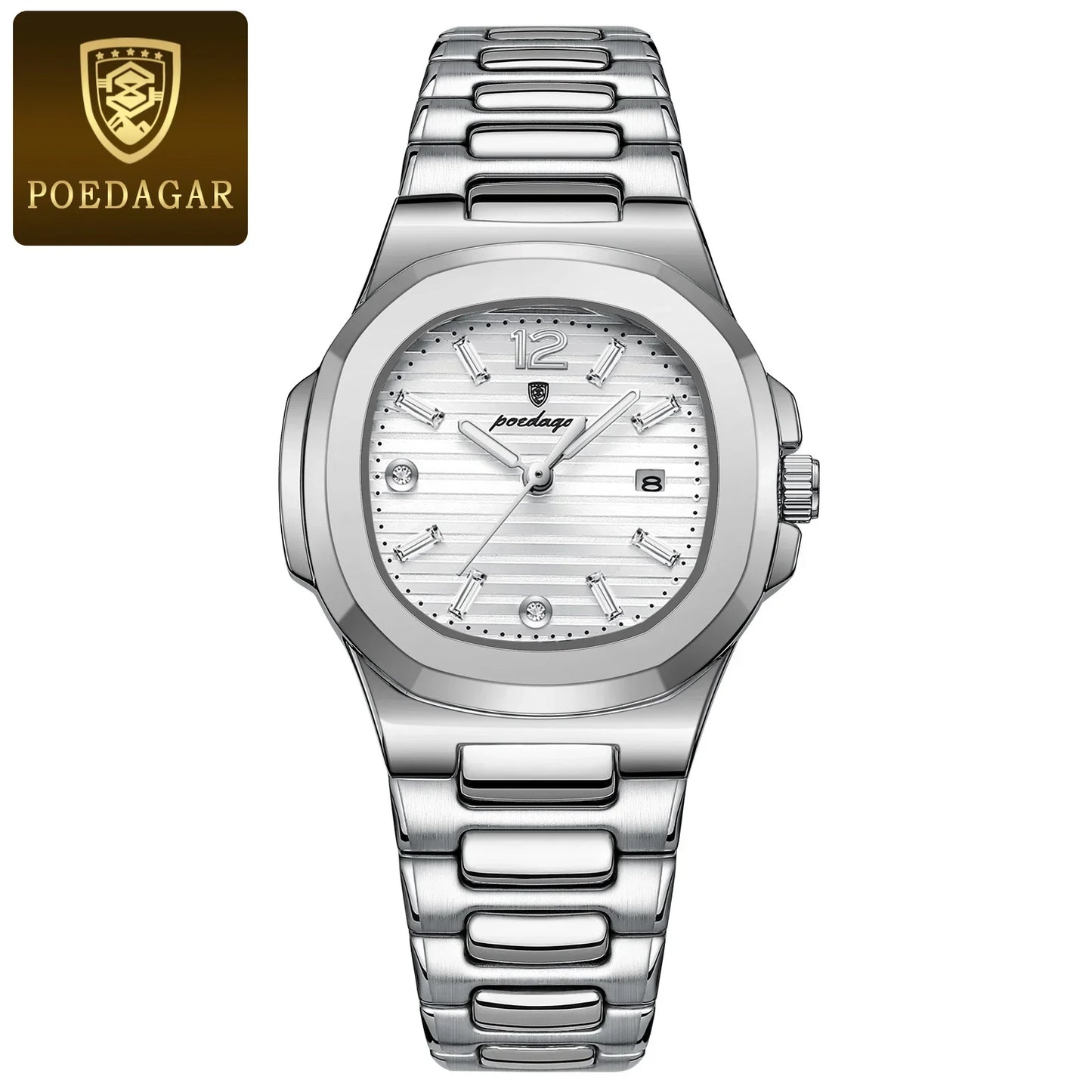 POEDAGAR Square Luxury Ladies Wristwatch Luminous Waterproof Stainless Steel Date Watch For Woman Fashion Quartz Women's Watches