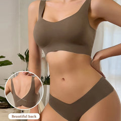 Women Underwear Set Push Up Bra Ice Silk Breathable Wireless