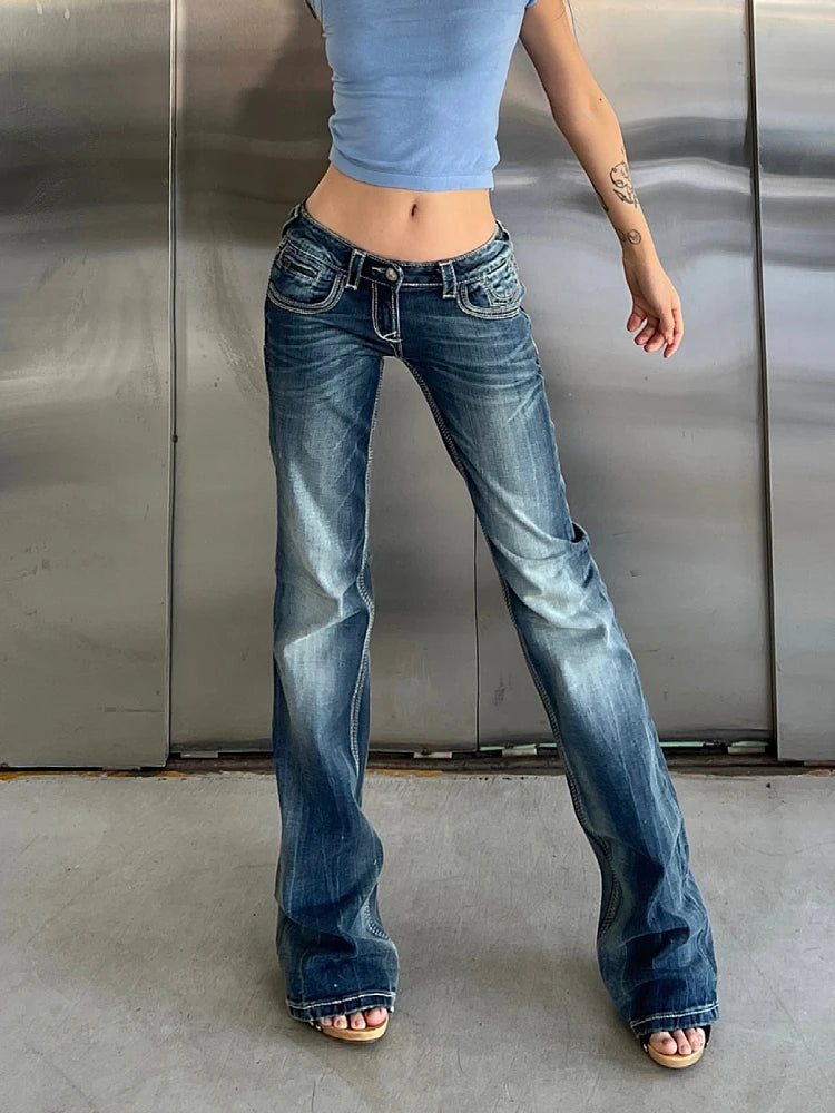Woman Korean Jeans Chic Denim Streetwear Pants