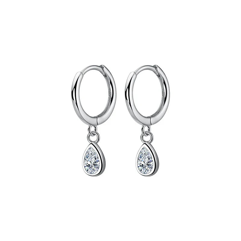 WANTME 925 Sterling Silver Sweet Water Drop Zircon Huggies Pendant Earrings for Women Fashion Wedding Party Hoop Charm Jewelry