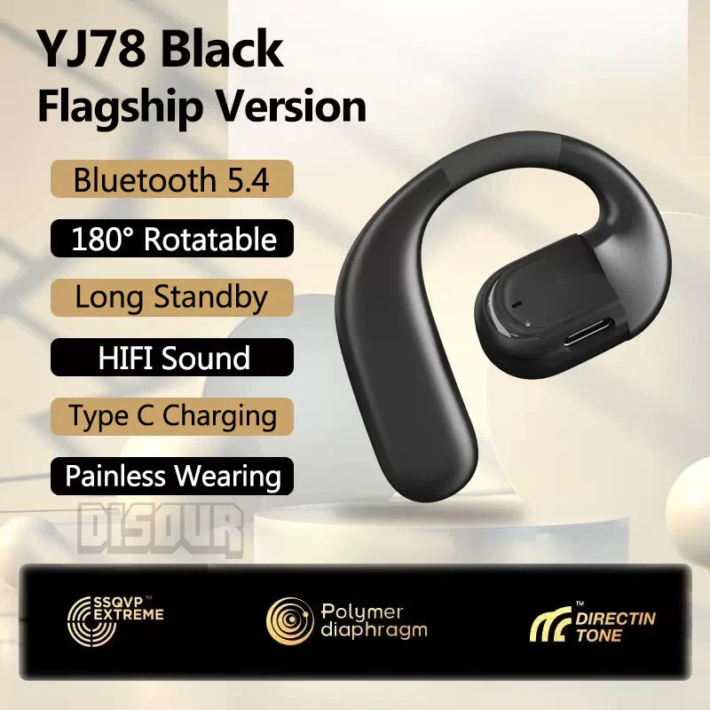 Bluetooth 5.4 Business Earphone Wireless Single Headphone with HD Mic Ear Hook HiFi Stereo Music Earbud for Xiaomi Samsung Phone