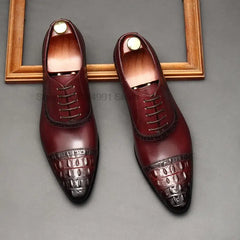 Mens Oxford Genuine Leather Shoes Black Brown Cap Toe Shoes Brogue