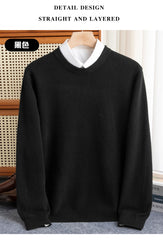 Pure Wool Sweater Men's Autumn Winter O-Neck Pullovers Business Casual