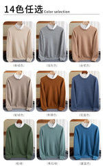 Pure Wool Sweater Men's Autumn Winter O-Neck Pullovers Business Casual
