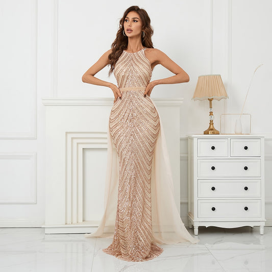 Evening wear Dresses: Evening Dress for Party With Detachable Chiffon Train for Ladies
