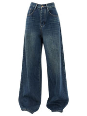 Y2K High Waist Retro Blue Dark Straight Jeans Female Original Korean