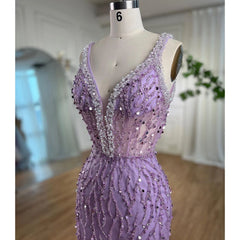 Homecoming Dresses: Mermaid High Split Evening Dresses Feather Beaded Gowns