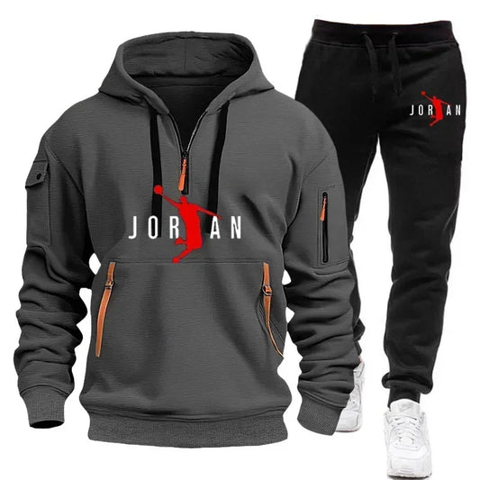 Men 2025 Autumn Winter Printed Blazer and Tracksuit Pants Set Casual Jogging Sportswear for Outdoor Activities and Street Fashio
