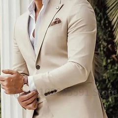 Tuxedo for Mens: Mens Fashion Beige Slim Business Men's Suit Groom Tuxedo Wedding