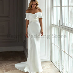 White Bridesmaid Dresses: Wedding Dress Sweetheart Satin Mermaid Off the Shoulder
