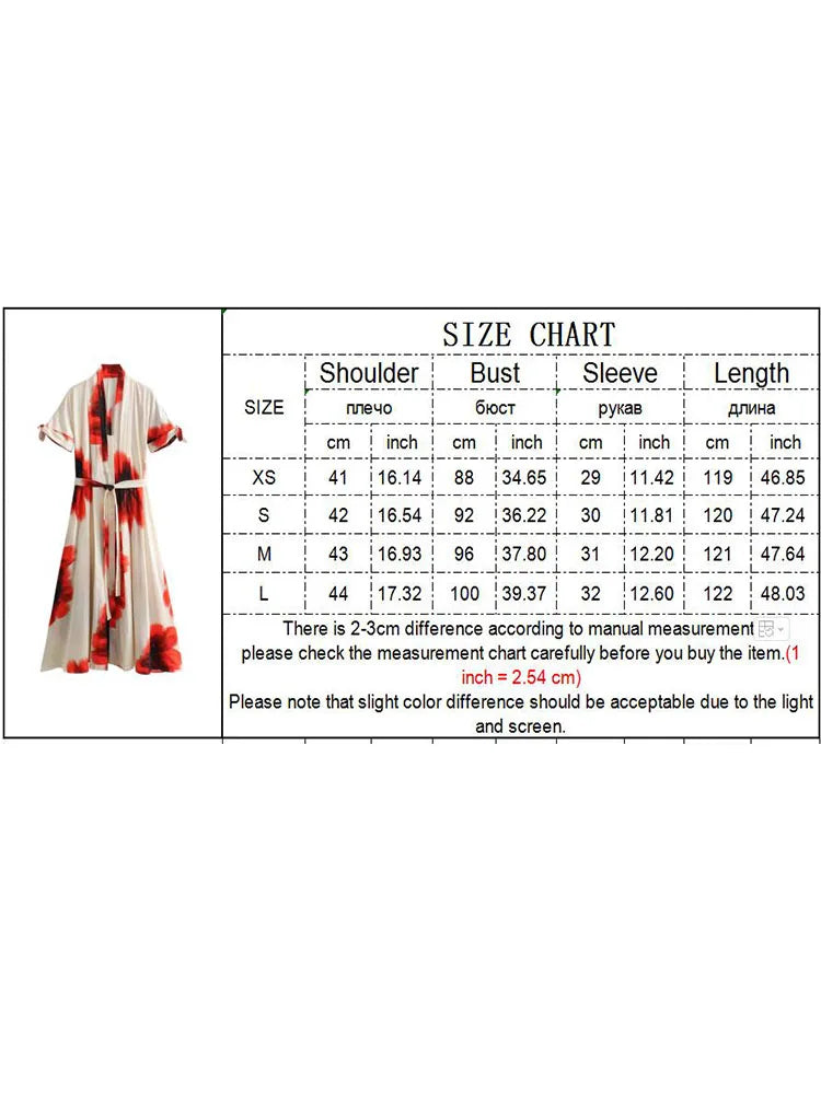 TRAF Fashion Women Printed Mid-Calf Dress With Belt Spring Ladies