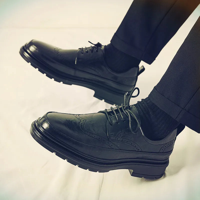 Men's Pointed Toe Lace-up Oxfords Mens Classic British Business Leather Shoes