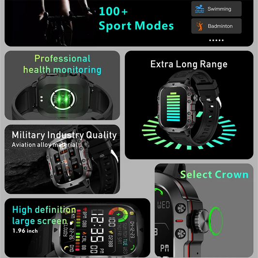 Military Men Smart Watch Bluetooth Call Fitness Clock Heart Monitor 3ATM Swim Waterproof Sport Smartwatch for IOS Android 2025