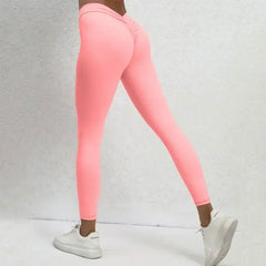 Seamless Yoga Sets Sports Fitness High V Waist Peach Hip-lifting Skinny Running