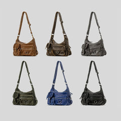 Vintage Multiple Pockets Women Shoulder Bags Luxury Washed Pu Leather