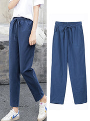 Womens Spring Summer Pants Cotton Linen Solid Elastic waist Candy Colors Pants