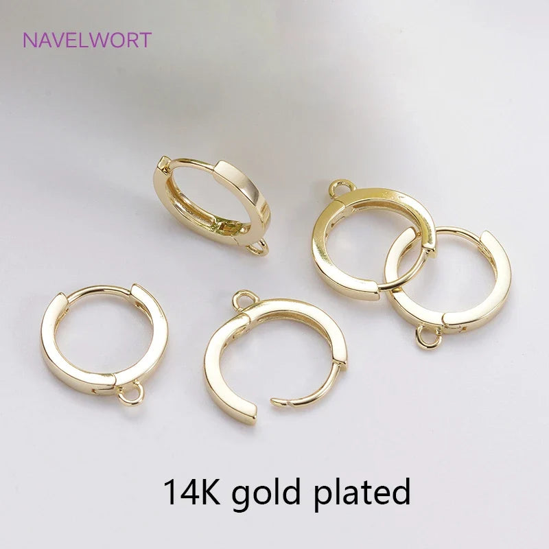 14K Gold Plated Brass Earrings Hooks Round Hoop Earrings,Earring Fixtures,Fasteners For Earrings,DIY Earring Making Accessories
