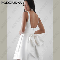 White Bridesmaid Dresses: Wedding Dress Square Collar Removable Bow