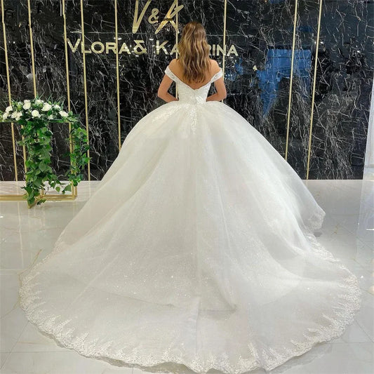 White Bridesmaid Dresses: Wedding Dress For Women Lace Appliques Glitter Tulle