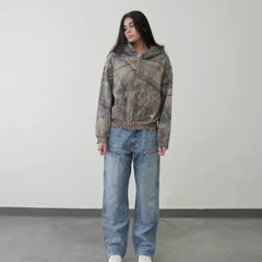 Y2k Camouflage Zipper Hoodie Men Clothing Oversized Zipper Sweatshirt American