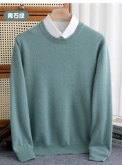 Pure Wool Sweater Men's Autumn Winter O-Neck Pullovers Business Casual