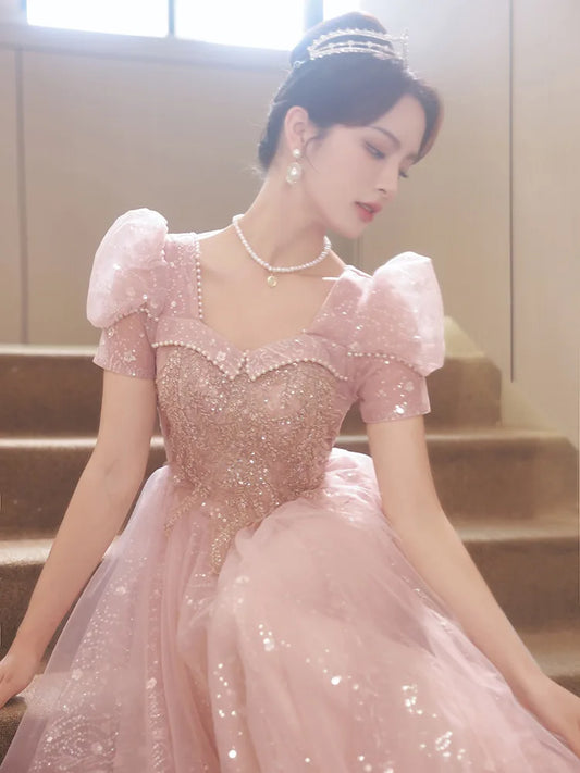 Homecoming Dresses: Evening Dress Elegant Appliques Floor-Length Pearl Beading