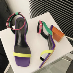 Fashion High Heel Sandals Square Toe Size Sandals Women Strap