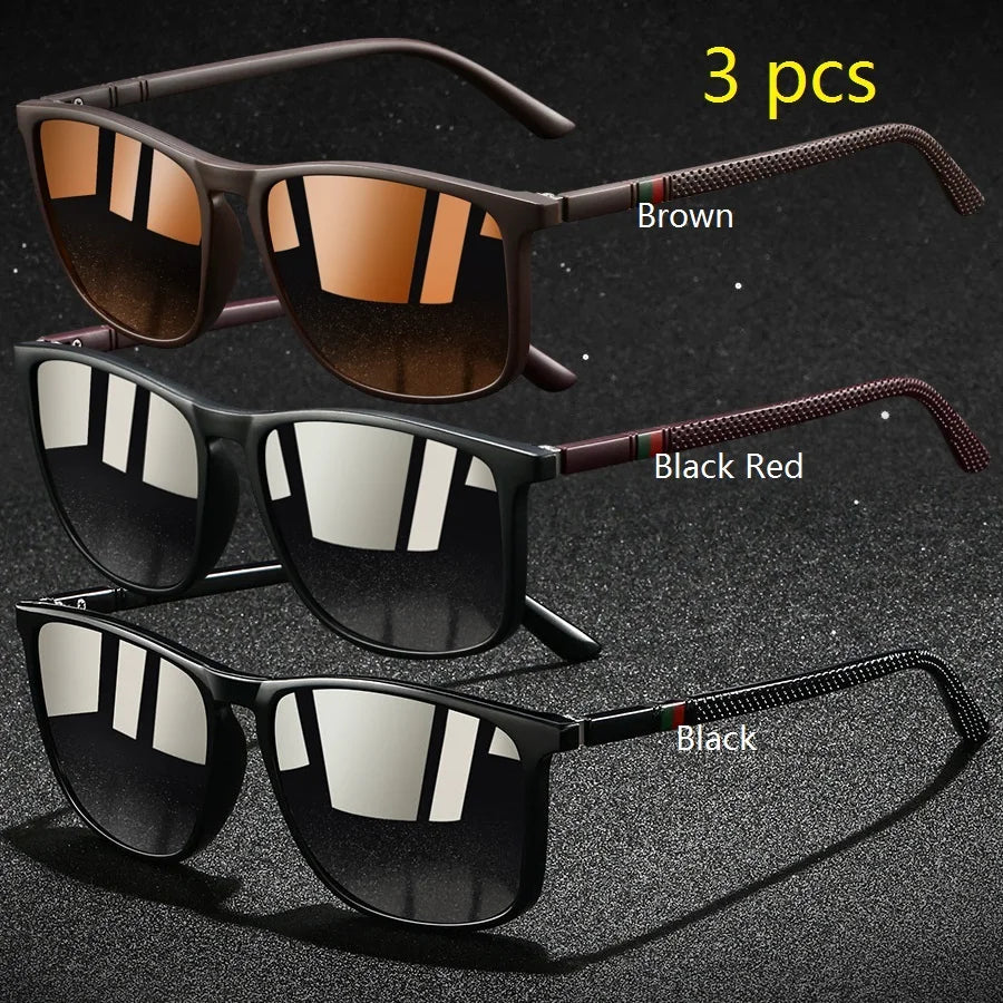 3 PCS Fashion Vintage Check Square Sunglasses Men WomenDriving Fishing Luxury Brand Designer Sun Glasses Retro UV400 Eyewear