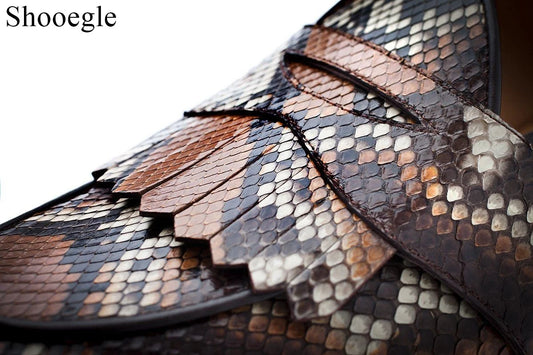 Luxury Men Oxford Shoes Snake Skin Prints Classic Style Dress Leather Shoes Coffee