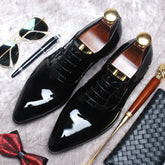 Pointed Toe Oxford Men Shoes Genuine Leather Fashion Patent Leather