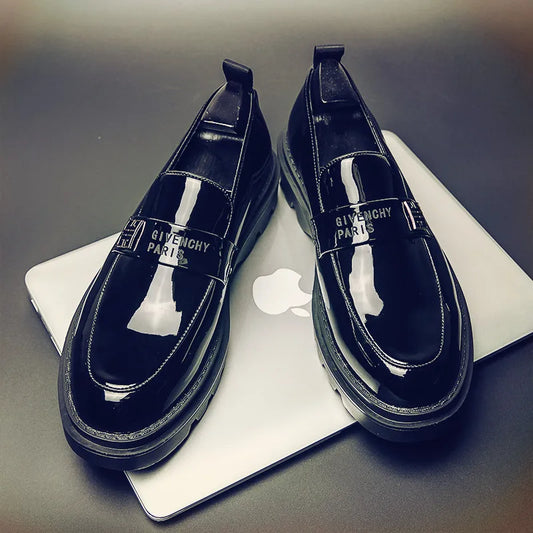 mens casual business wedding formal dresses black platform shoes slip-on lazy