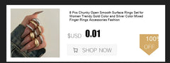 8 Pcs Chunky Open Smooth Surface Rings Set for Women Trendy Gold Color and Silver