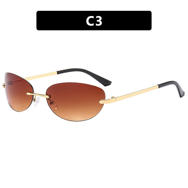 Rimless Sunglasses Women Fashion Oval 2000'S Brand Designer Sun Glasses Y2k Wrap Around Transparent Eyewear Gradient Shades