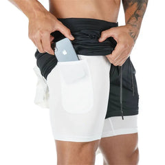 Running Shorts Men 2 In 1 Double-deck Quick Dry GYM Sport Shorts Fitness Jogging