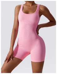 Women's Yoga Rompers One Piece Tummy Control Seamless Ribbed Jumpsuit Padded