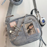 Y2K Vintage Denim Handbag Cute Casual Fashion Chase Star Pain Bag