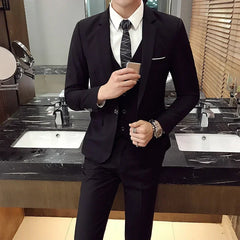 Pure color men's casual office wedding business suit three-piece set