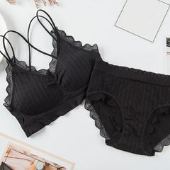 Tops Set High Waist Panties Women Wireless Underwear Suit Soft Padded Bras Set