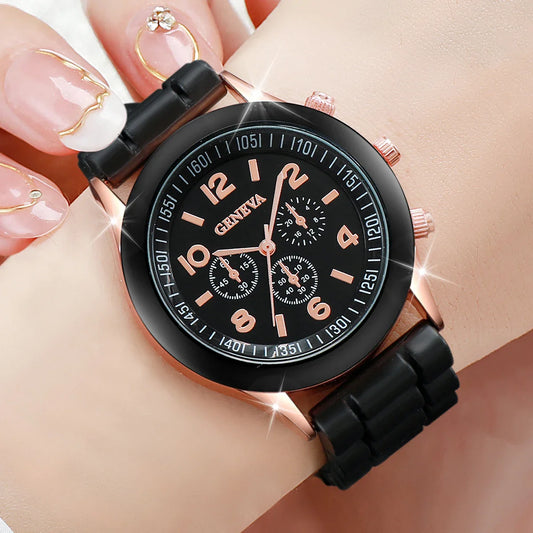 4PCS Fashion Women's Watches Casual Silicone Band Analog Quartz Watch Set(Without Box)