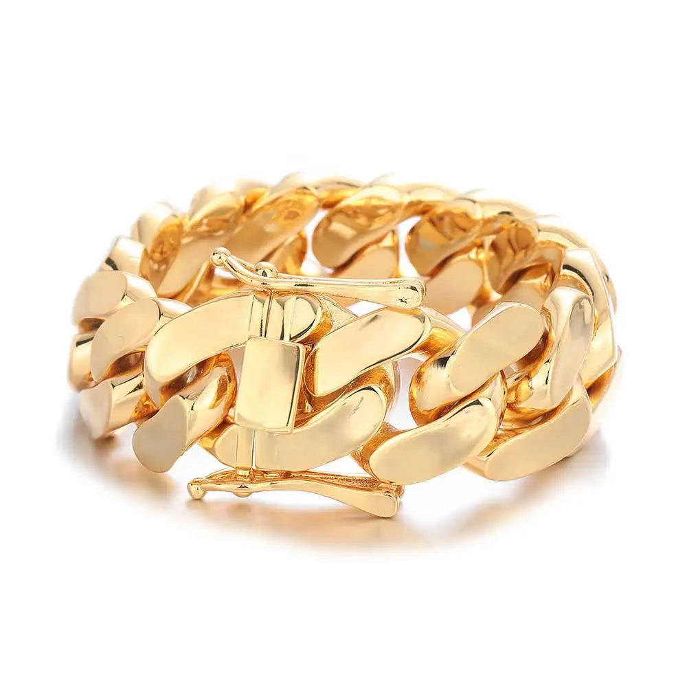 Men's 22mm Cuban Link Bracelet Hip Hop Heavy Brass Miami Cuban Link Chain Chunky Bracelet Jewelry For Boy Gift Drop Shipping