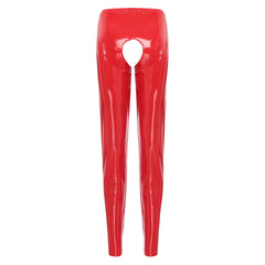 Womens Wet Look PVC Leather Open Crotch Butt Leggings High Waisted Crotchless